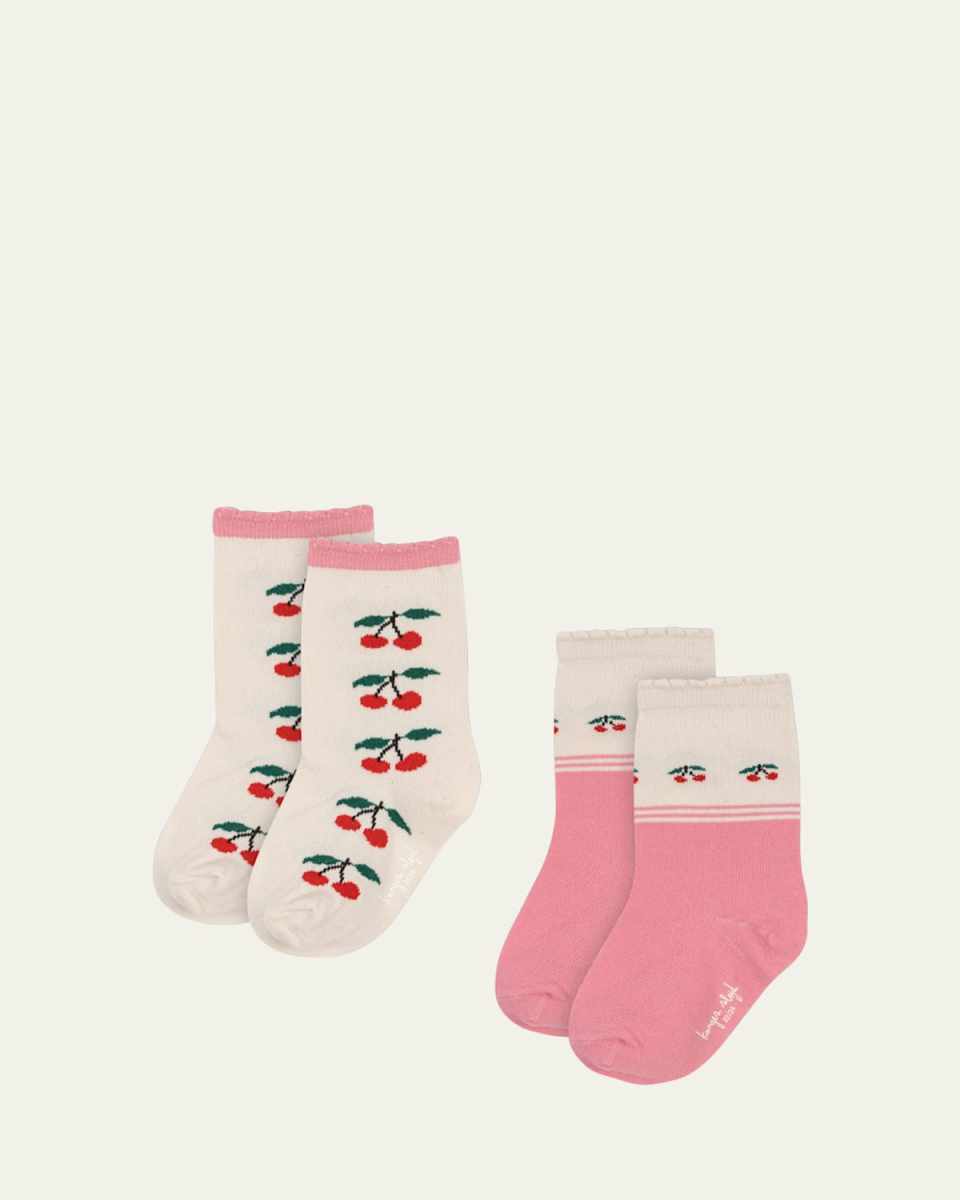 Girl's Cherry Intarsia Socks, Size 6M-7Y